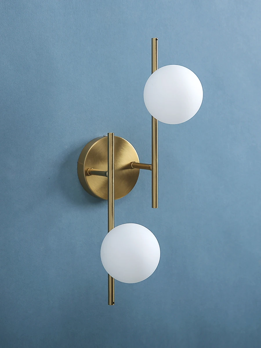 Golden Milky Glass Round Ball LED Wall Lamp Image 1