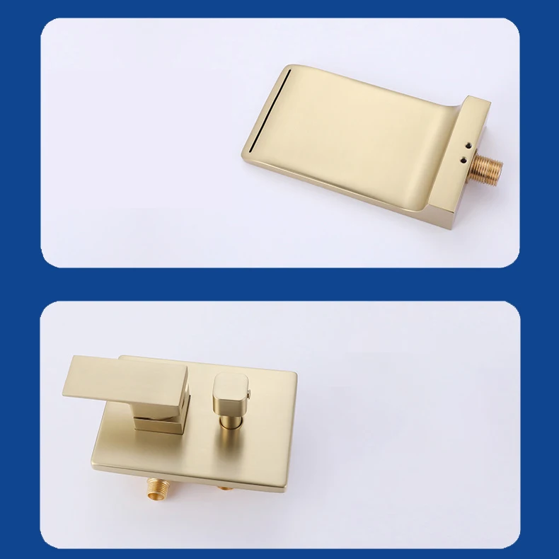 ZAPPO Brushed Gold Bathroom Bathtub Shower Set Waterfall Mixer Tap Wall Mount Solid Brass Shower Systerm w/Handheld Shower Head 5