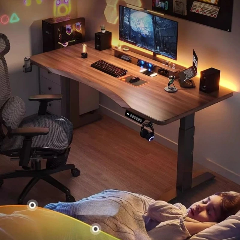 Solid Wood Electric Adjustable Computer Desk Smart Workstation Gaming Desk Home Study Table Office Desk Ergonomic Design Style