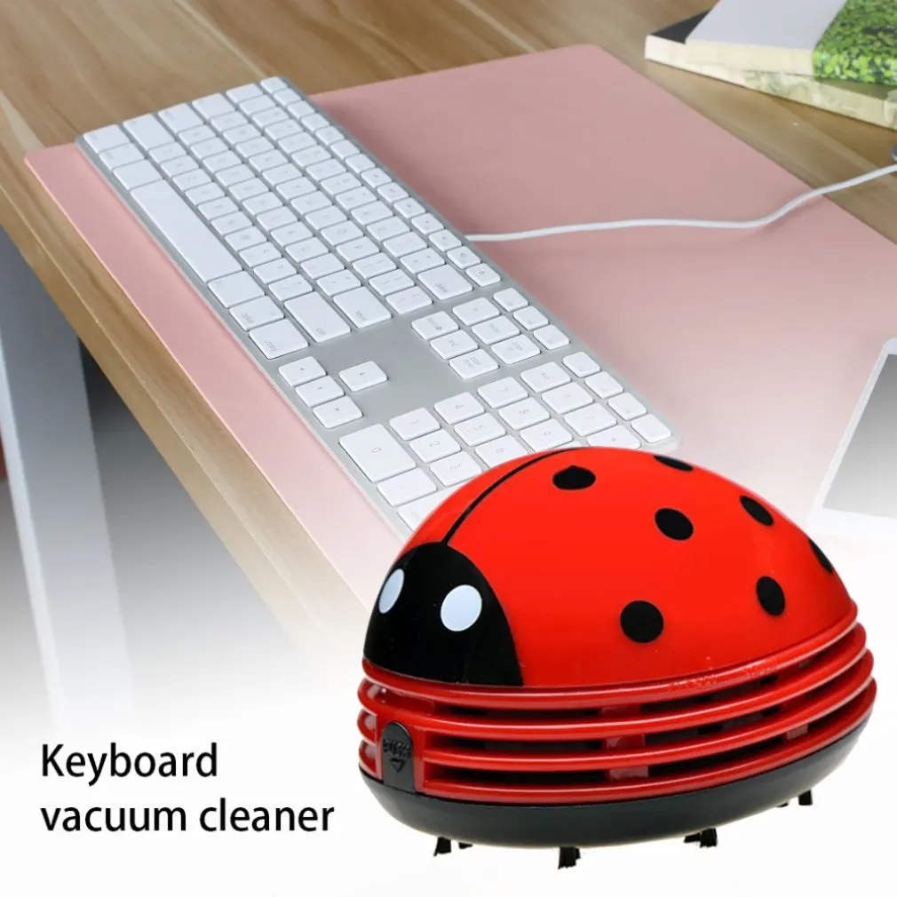 Mini Cute Ladybug Desktop Vacuum Cleaner Dust Collector for Home Office Table Cleaning Brush Mini Size ABS