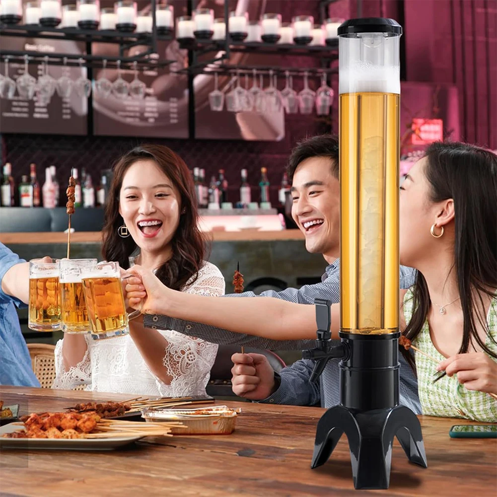 3L Beer Dispenser Beer Tower with Spigot & Ice Tube Beverage Dispenser LED Light Transparent Drink Dispenser for Bar Party