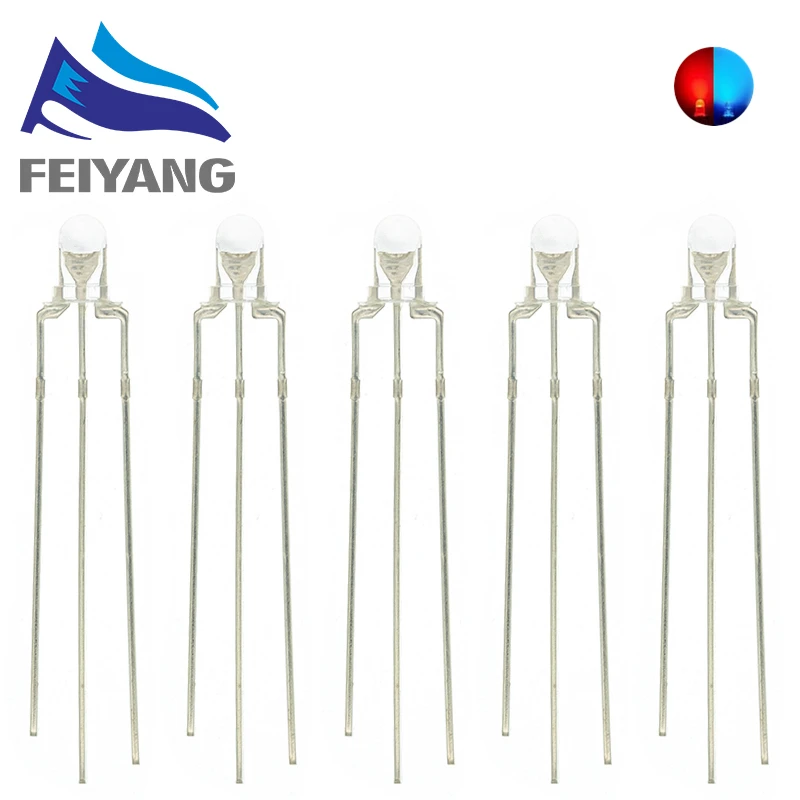 100PCS 3MM Runde Klare Linse Zwei Farbe Gemeinsame Anode/Kathode LED Rot Warm Weiß Blau Gelb grün Bi-Farbe Diode Licht – Detail 5