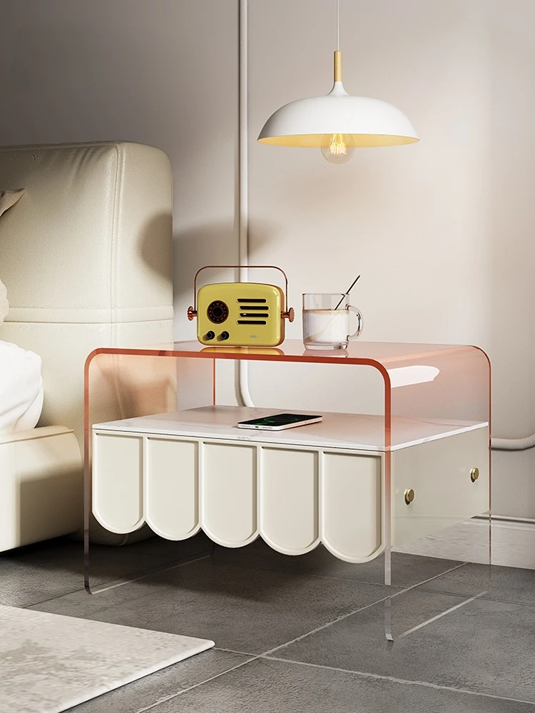 

Intelligent bedside table Italian minimalist luxury cream wind acrylic modern bedroom bedside cabinet