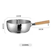 430 Stainless Steel Soup Pot Japanese-style Snow Pot Flat Bottom Non-stick Wok Wooden Handle Stew Pot Milk Pot Kitchen Cookware 6