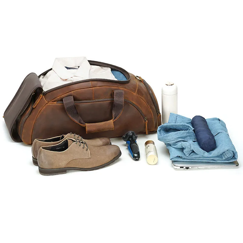 Crazy Horse Leather Travel Handbag Backpack Bag Travel Totes Overnight Duffle Bags Mens Hand Luggage Duffle Bags Backpacks Men