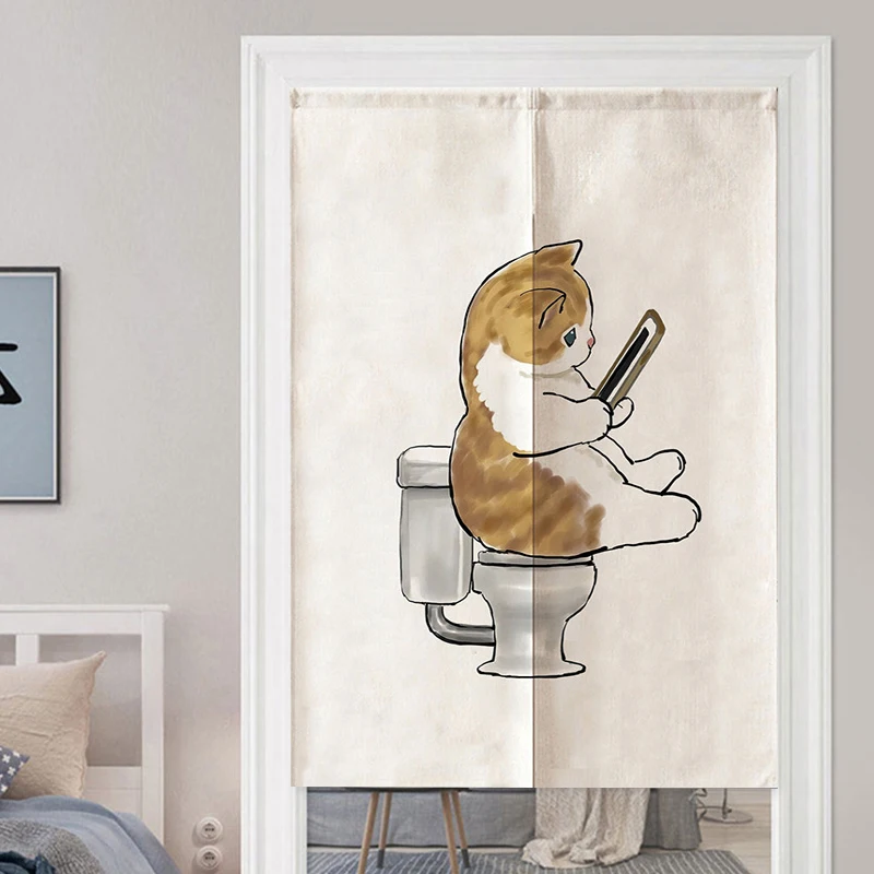 Chinese Door Curtain Split Noren Living Room Bedroom Partition Fat Cat Printed Drapes Kitchen Entrance Hanging Half-CurtainsJapanese Door Curtain Noren Lucky Cat Doorway Curtain For Kitchen Sushi Izakaya Home Entrance Decor Partition Fengshui Curtain 