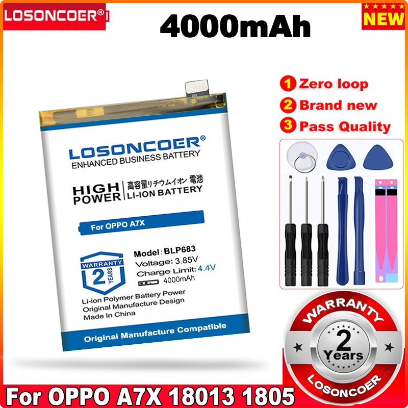 

LOSONCOER 4000mAh BLP683 Mobile Phone Battery For OPPO A7X 18013 1805 Batteries
