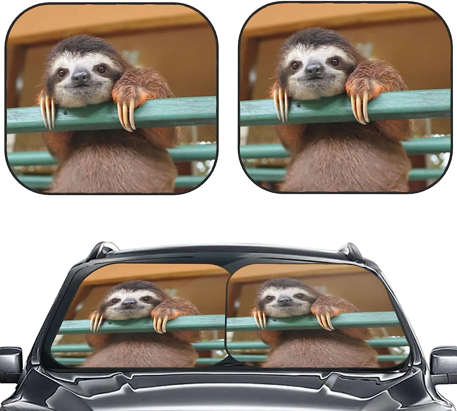 

Funny Sloth Bear Car Windshield Sun Shade Auto Foldable 2pcs Window Sunshades for Most Windshield Fodable Sun Visor Protector