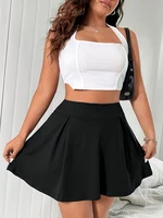 New Elegant Solid Pleated Plus Size Women's Skirt Black Slim A-Line Short Skirt Party All Match Mini Skirt Female Clothing Y2k - Image 4