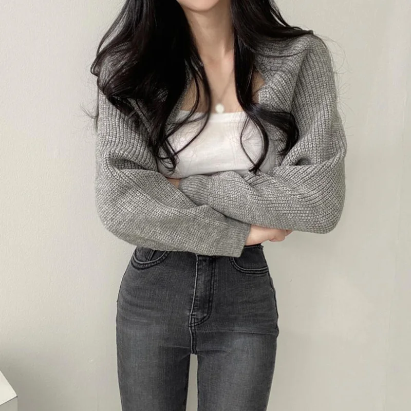 Women's Cardigans Knitted Long Sleeve Ultra Short Shawl Spring Autumn Sweater 5