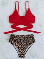 INGAGA High Waist Bikini Set Leopard Swimwear Women Sexy Cross Wrap Swimsuits 2022 New Push Up Biquinis Beachwear Bathing Suits