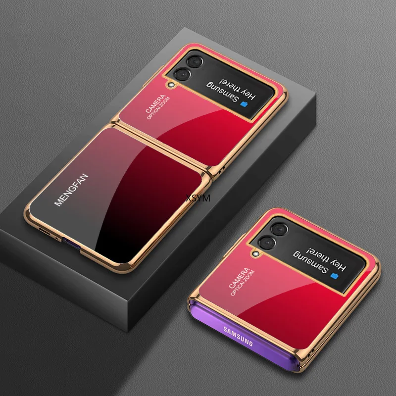 samsung flip phone cute Flip3 Luxury Galvanized Tempered Glass Case for Samsung Galaxy Z Flip3 Stylish Gradient Color Shockproof Hard Case Z Flip3 Case samsung silicone cover Cases For Samsung