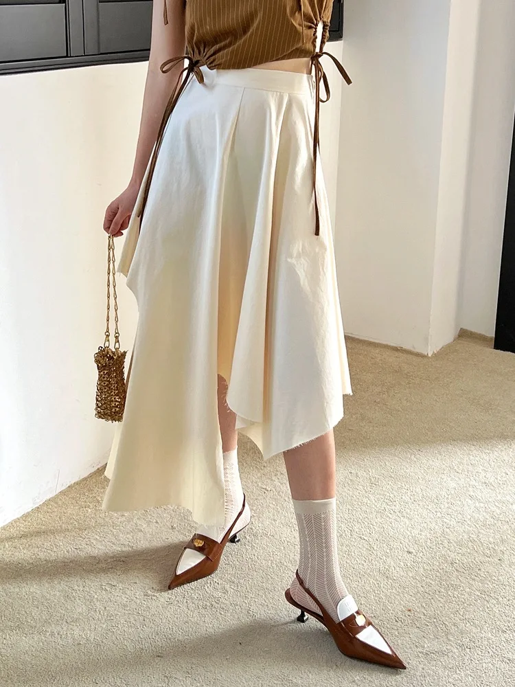 

ZCSMLL Cut Out Asymmetrical Skirt For Women Summer 2022 Designer A Line Midi Long High Waist Skirt Fashion Bottoms Clothing