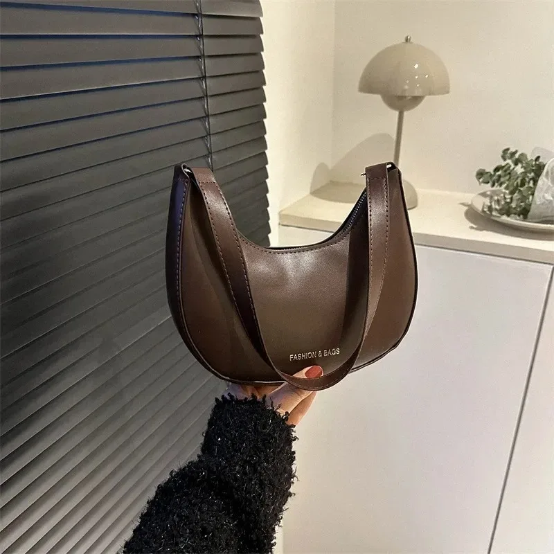 Luxury Design Shoulder Bags for Women Half Moon Bag Lady Elegant Underarm Bags PU Leather Small Clutch Handbag Gifts