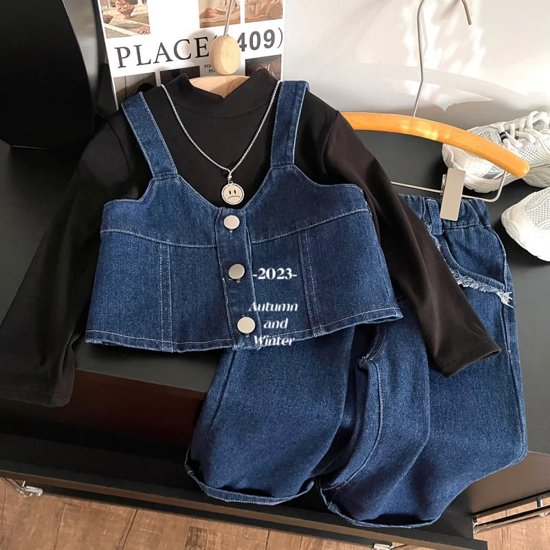 Autumn New Girls Denim3Set Bottoming Shirt Baby Autumn Suit67209