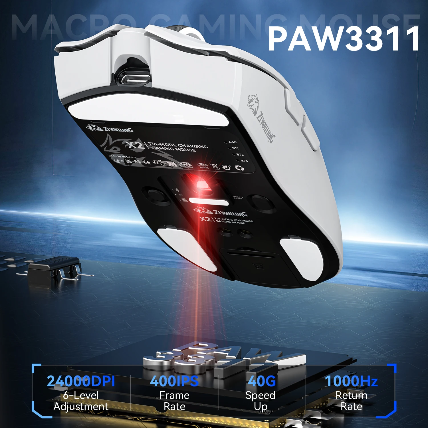 X2 Gaming Mouse Wireless RGB Magnetic Charger,24000DPI,1K Return Ziyoulang Bluetooth Tri-Mode Connection,PAW3311 MacroGame Mouse