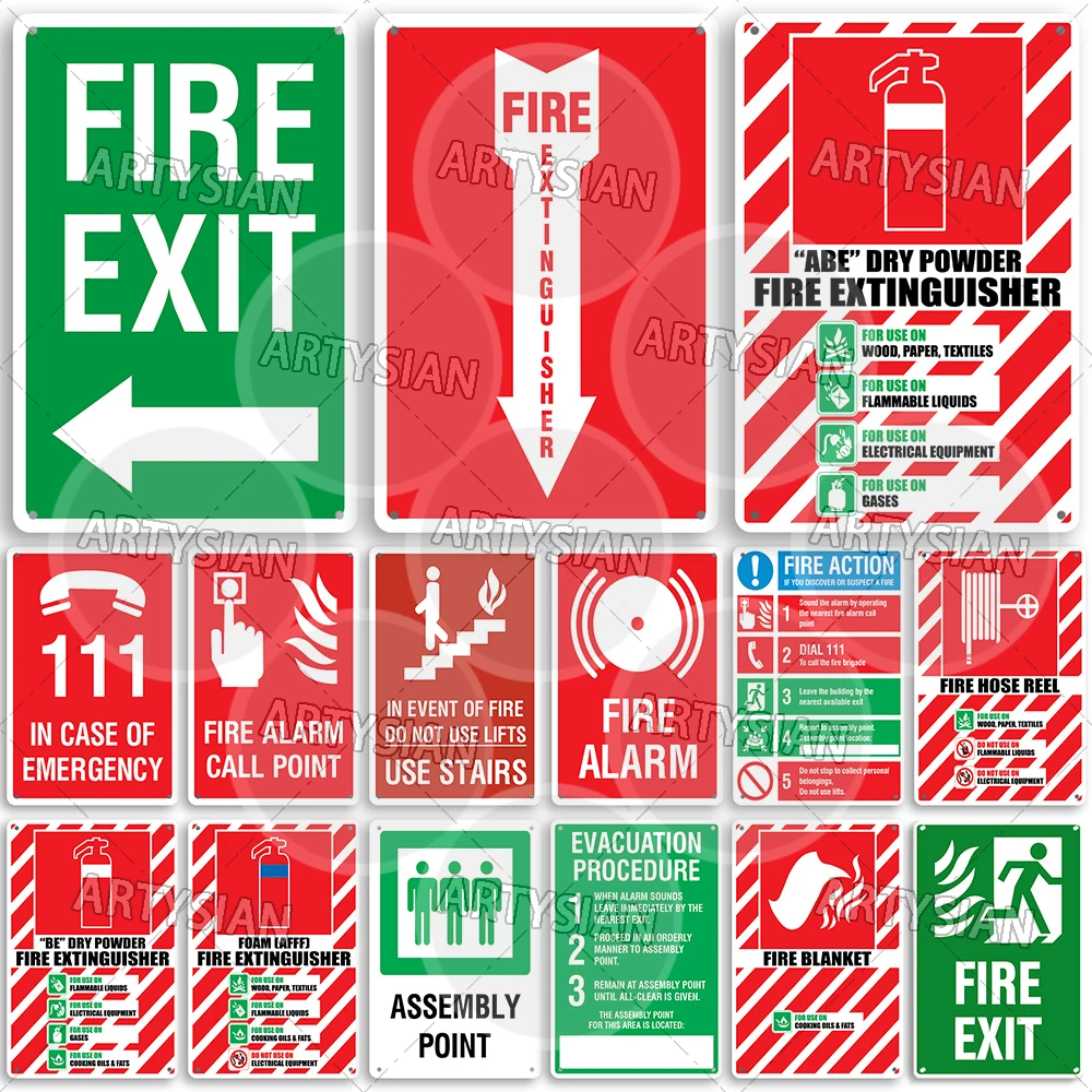 Fire Safety Metal Sign Assembly Point Fire Emergency Exit Evacuation ...
