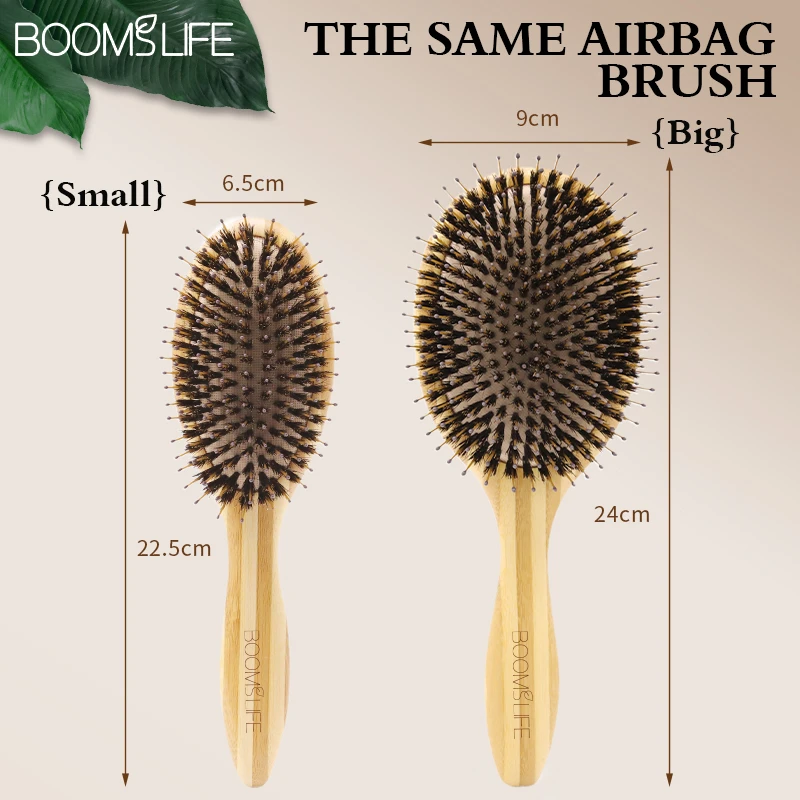 Boar Bristle Hair Brush Women Bamboo HairBrush Head Scalp Massage