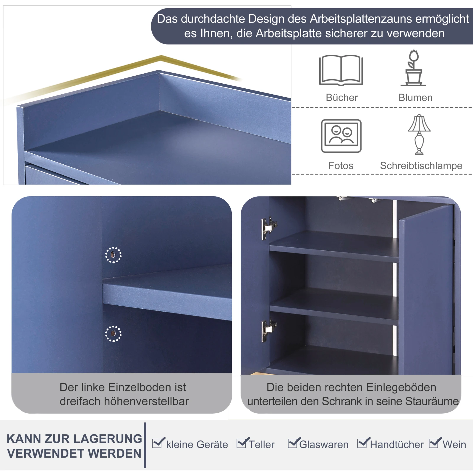 Rosahqnda Sideboard-Schrank mit 4 Türen, griffloser moderner Buffet-Aufbewahrungsschrank für Esszimmer, Küche, Wohnzimmer, 120 x 30 x 80 cm – Detail 34