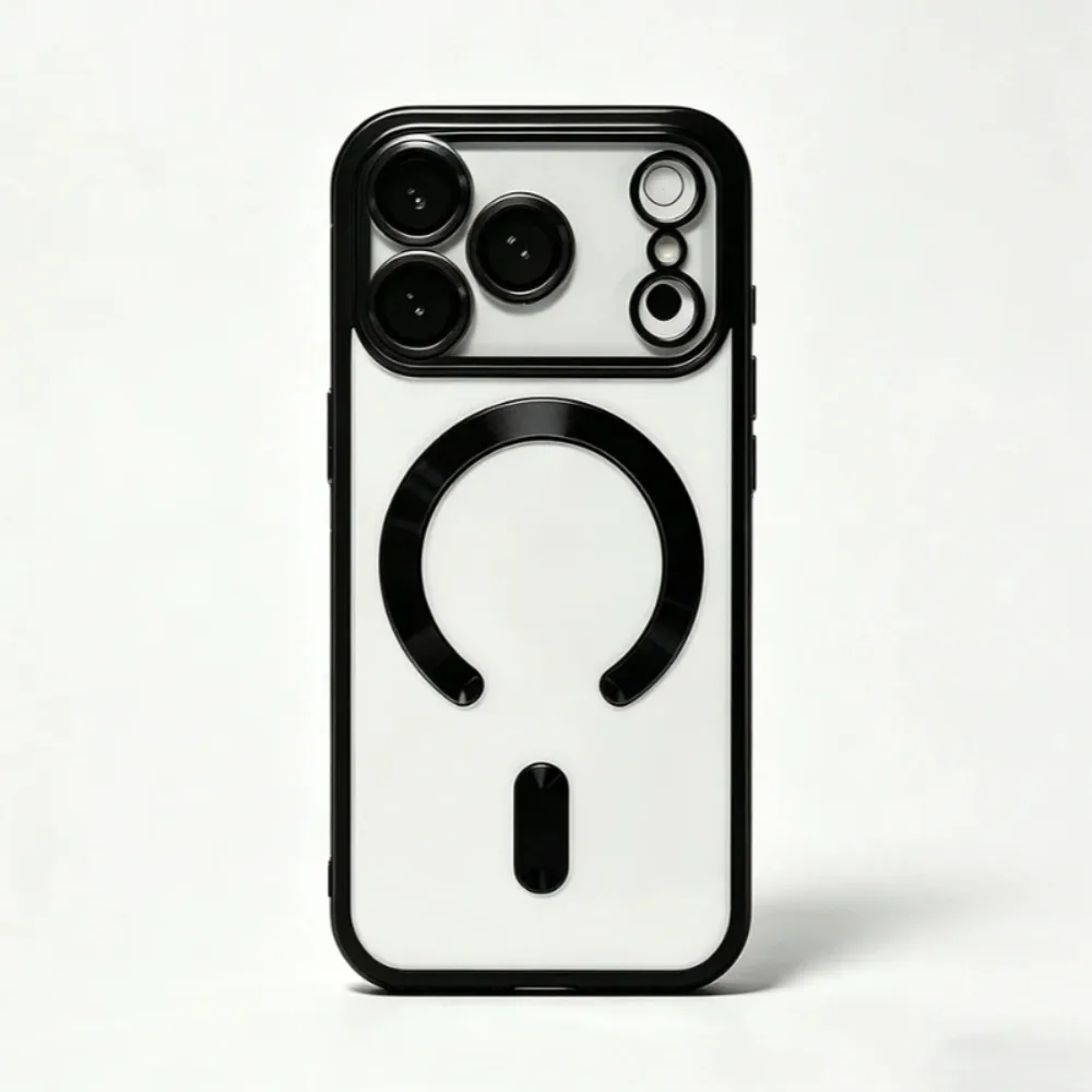 Elegant Orange Magnetic Clear Case with Wireless Charging Compatibility - Stylish Plating Soft Business Cover