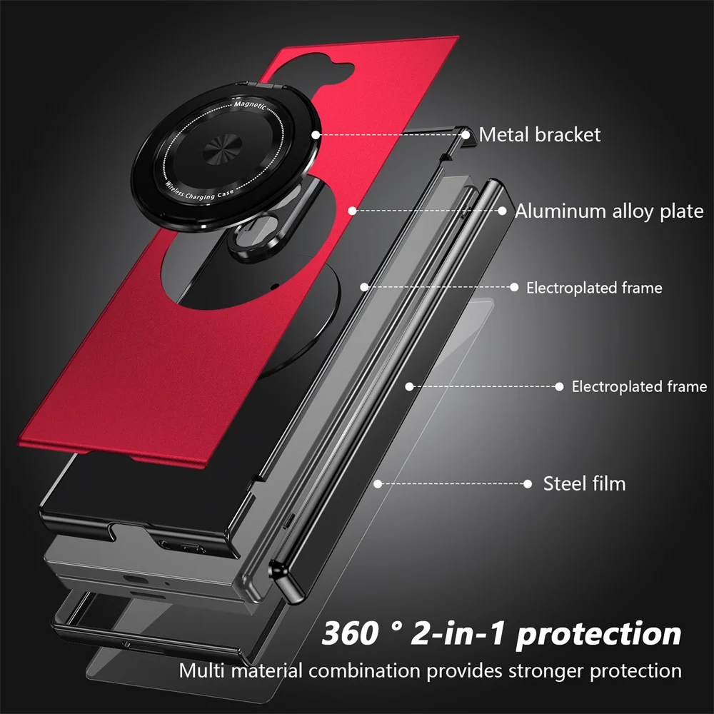 360 Rotating Magnetic Phone Case with Ring Grip and Hinge Protection