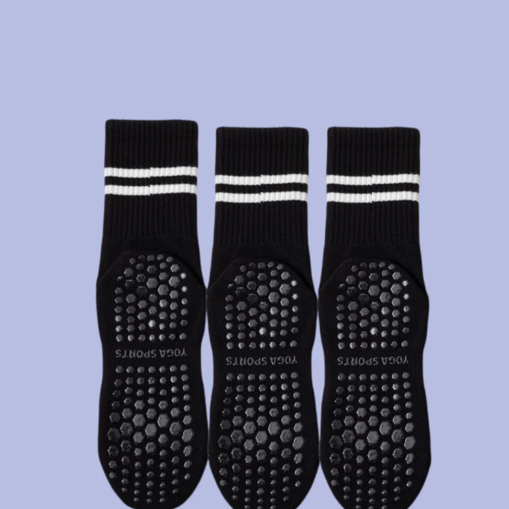 3 pairs of yoga socks, medium length socks, pure cotton anti slip silicone indoor fitness pilates, women's sports socks wholesal