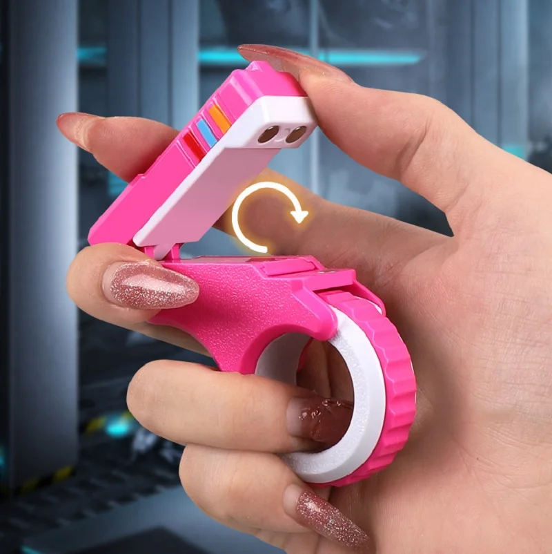 Fidget Spinner Gun Toy Haptic Sensory Slider with Stress Relief Ratchet Wheel Metal Ring for Kid Adult School Office Finger Play