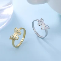 Amaxer for Women's Exquisite Hollow Butterfly Ring Gold Color Stainless Steel Fashion Ring Jewelry Party Friend Gift 1