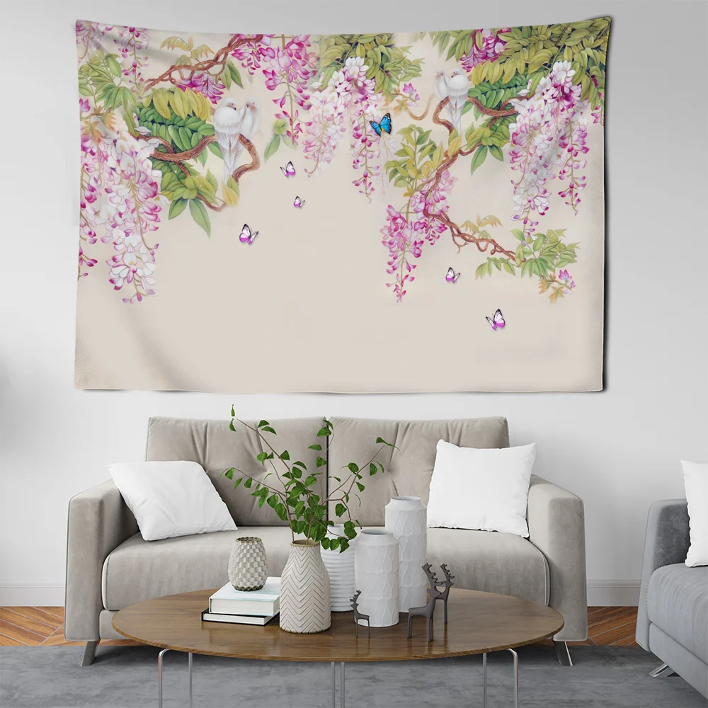 

Vase Bouquet Pattern Tapestry Sparrow Floral Decoration Home Textile Products House Bathroom Wall Hangings Decor Friends