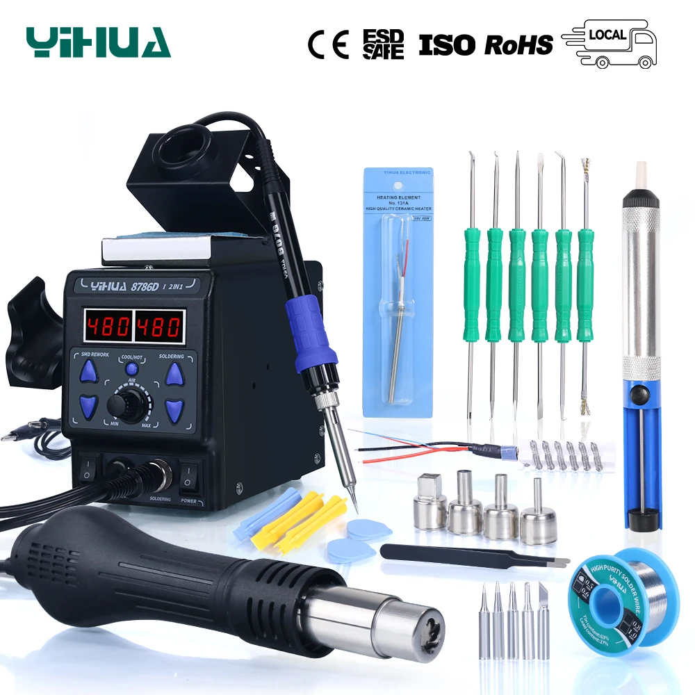 hot stapler YIHUA 8786D Soldering Iron Hot Air Soldering Station DIY Digital Rework Station Phone Repair BGA SMD Solder Tool Welding Station soldering iron station