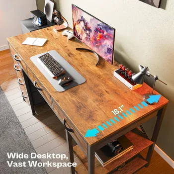 Computer Desk with 6 Drawers, 54 Inch Office Desk with Shelves, Reversible Gaming Desk, Corner Desk with Storage, Work fo 4