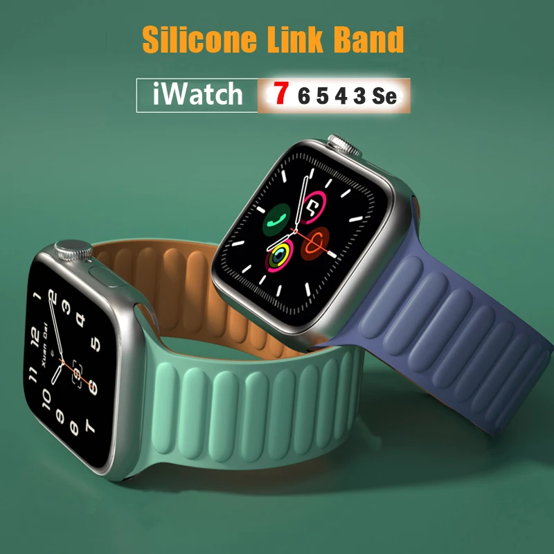 Silicone Link Strap Loop For Apple Watch Band 45mm 44mm 40mm