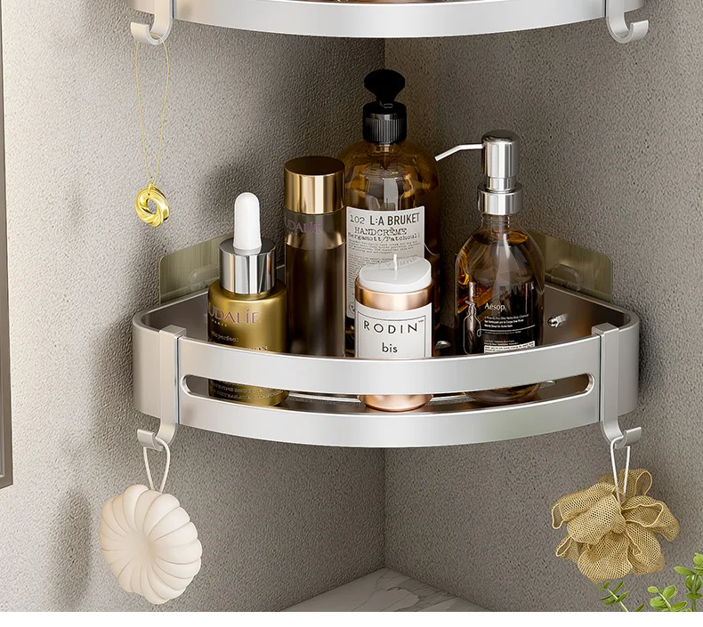 Bathroom Shelf No Drill Wall Mounted Shampoo Bottle Shower Corner Rack Toilet Storage Rack Aluminum Bathroom Kitchen Accessories