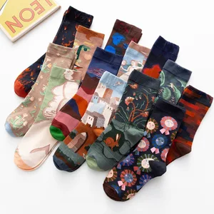 1 пара счастливых носков унисекс для женщин картина маслом Ван Гог чесаный хлопок смешная фантазия Повседневная Новинка для вечеринки искусственная кожа оптовая продажа