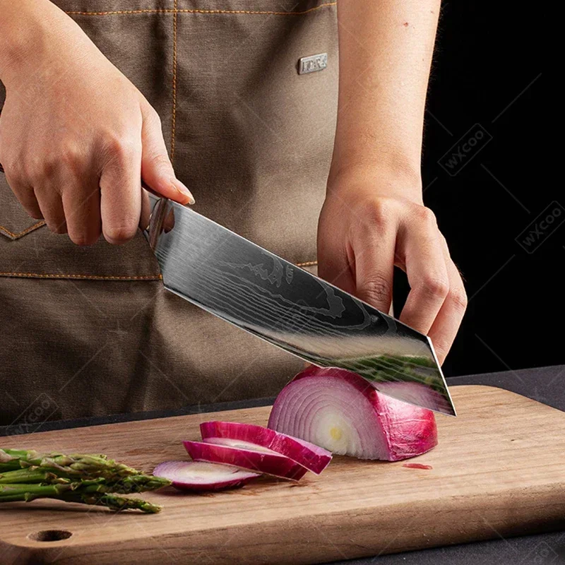 Kitchen Knives Set WXCOO Damascus Pattern Chef Knife Professional Japanese Knives for Kitchen Block Sharp Vegetable Cutter Knife Slicing