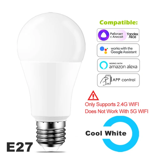 Yandex Alice-스마트 전구 15W 컬러 WiFi 조명 RGB E27 LED 램프 220V 110V, Alexa Google Home Assistant 음성 제어 밝기 조절 가능 7