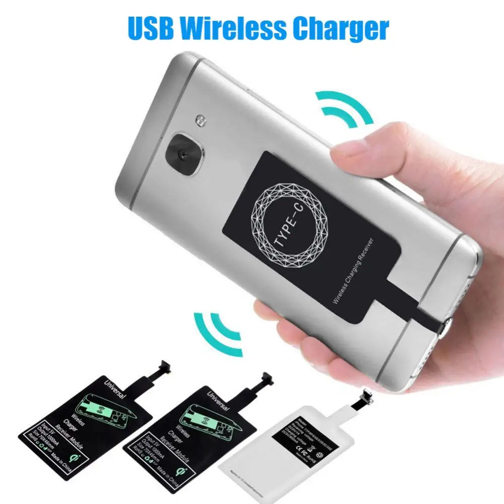 

Portable Sticky USB Type-C Qi Wireless Charging Receiver For IPhone Android Phone Accessories