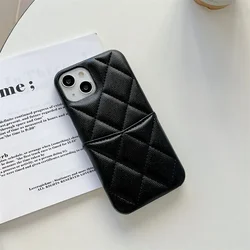 Luxury Leather Crossbody Lanyard Wallet Phone Case with Card Holder and Necklace Chain (No Logo) - iPhone 15 (Black Card)