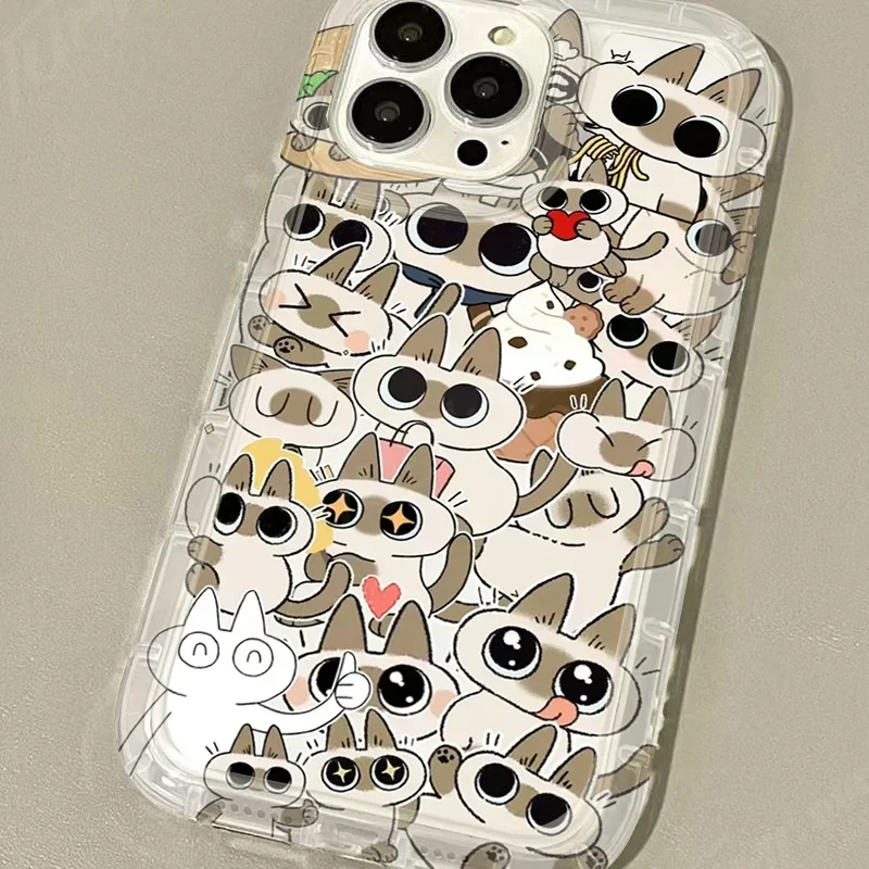 Siamese Cat Cartoon Flower Protective Phone Case