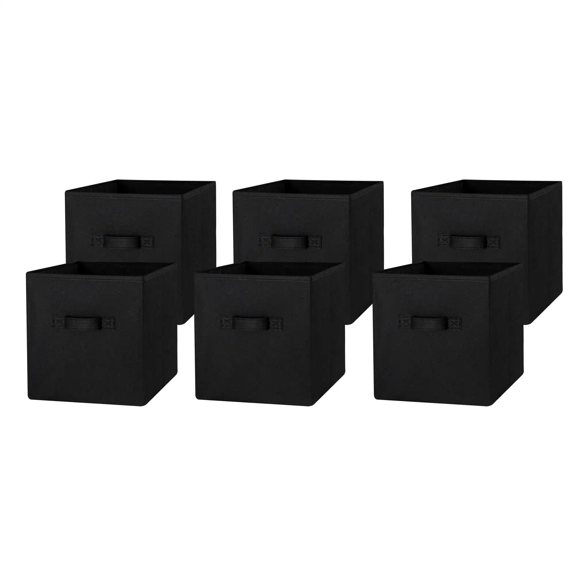Collapsible Cube Fabric Storage Bins (10.5" x 10.5"), 6 Pack, Rich Black