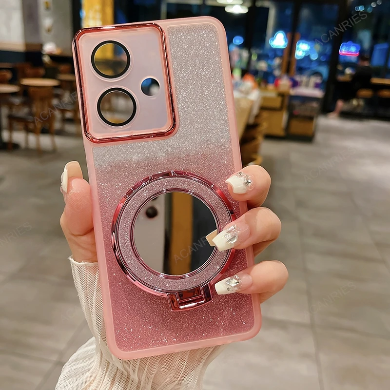 Glitter Clear Silicone Case with Makeup Mirror Stand Cover