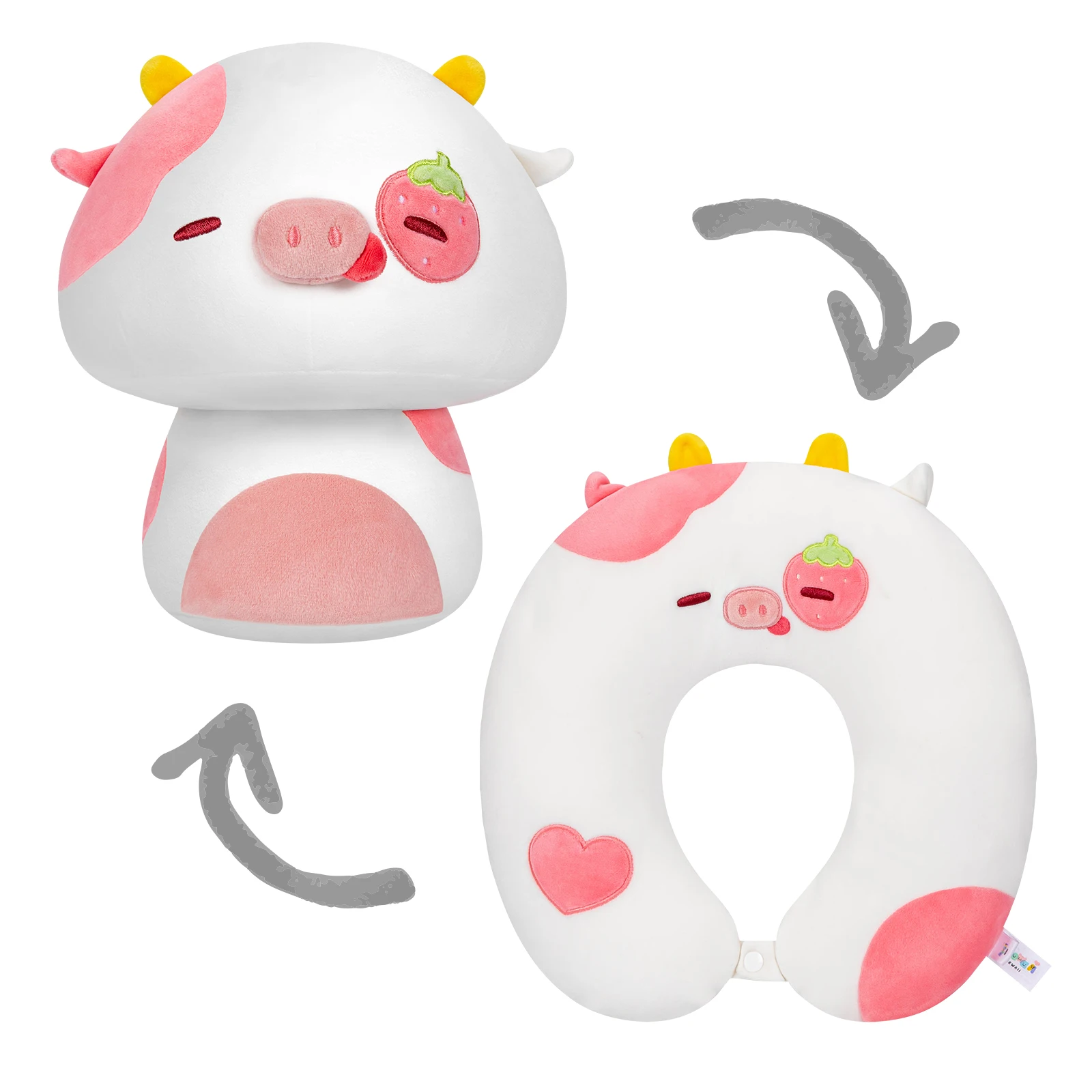 MewaiiReversiblePlushNeckPillowSquishyCartoonPlushStrawberry