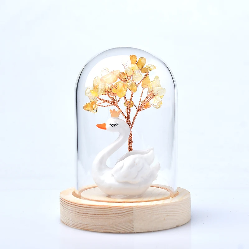 

1 шт. натуральное дерево жизни чакры камень минеральный Декор Исцеляющие искусственные деревья фэн-шуй стеклянная крышка Настольный лебедь декор подарок