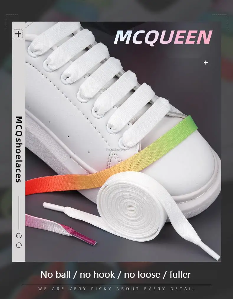 Farbverlaufs-Schnürsenkel, Regenbogen-Schnürsenkel, MCQ, klassische Schnürsenkel, lässige weiße Schuhe, flache Schnürsenkel, Unisex, präzise Webschnüre – Detail 2