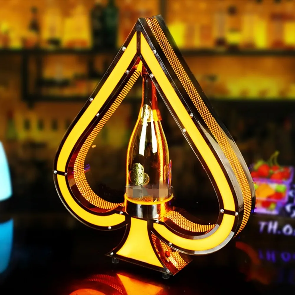 

Rechargeable Led Luminous Spades Ace Bar Wine Presenter Champagne Cocktail Holder Glowing Beer Bottle Rack Tiki Bar Accessories