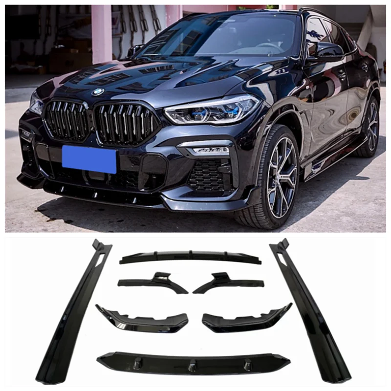 

For Bmw X6 G06 2019-2022 High Quality ABS black Front Lip + Rear Diffuser Spoiler Splitters + Side Skirt+ Rearview mirror Cover