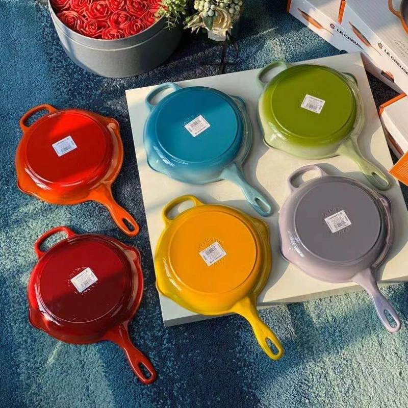 

Enamel Cast Iron Frying Pan Pink Kitchen Shallow Nonstick Pan 26cm Steak Pans Black Enamel Top Grade Kitchenware Cooking Pots