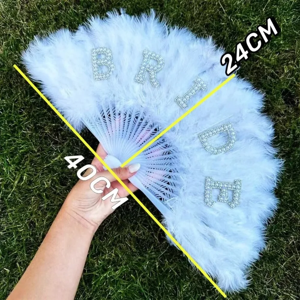 Elegant White Feather Fan Bride Handmade Hand Held Fan Dance Performance Fans Party