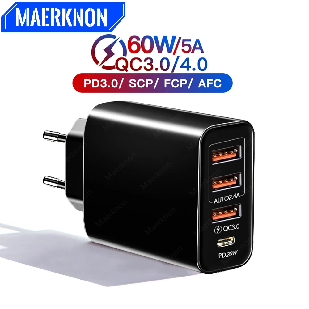 60WPDUSBChargerFastCharging4PortsUSBTypeCChargerPhone