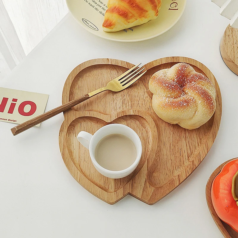 Wooden Tray Heart-Shaped Cheese Board Salad Cake Plate Decoration For Snacks Candied Fruits Valentine's Day Decoration